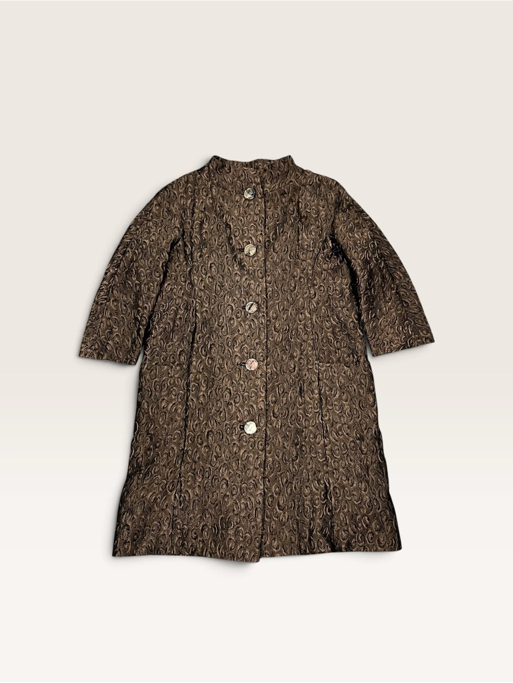 Vintage 1950s Bespoke Opera Coat Women’s M Copper Brocade Satin Lined Evening
